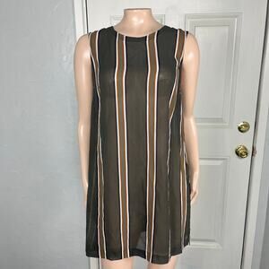 Theory Womens Shirt L Pinga Silk Designer Tunic Stripe Sheer Sleeveless B4-28